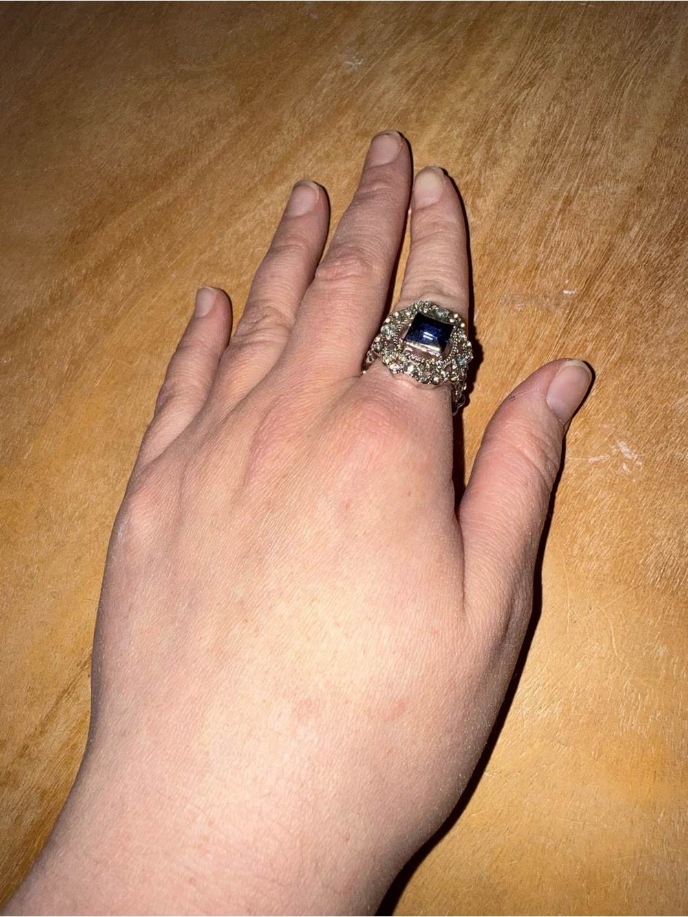 Silver-Tone Ring with Blue Center Stone